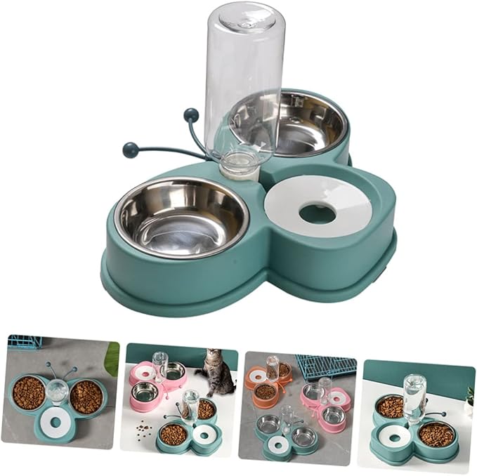 Automatic Waterer Feeder Dog Cat Food Dispenser Elevated Tilted Pet Supplies