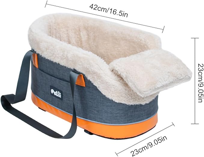Linen & Velvet Console Dog Car Seat - Adjustable Elastic Straps & Anti-Motion Sickness (5kg Small Dogs, Front/Rear Seat Bed & Poop Bag Pockets)