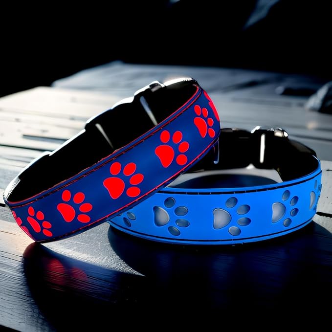 Dog Collar with Lights, 15 Lighting Modes Silicone Pet Collar, USB C Rechargeable LED Dog Collar for Night Safety, Adjustable Soft Glowing Collar for Dogs (PW-Blue, S(11.8-15.7"))