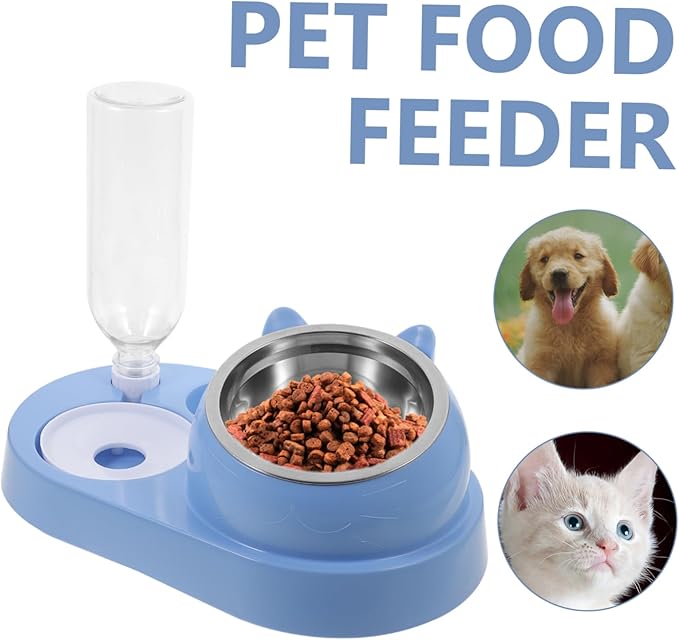 Automatic Dog and Cat Feeder with Water Dispenser Dual Bowl Design for Convenient Feeding Easy to Clean Stylish Look Blue for Dogs and Cats