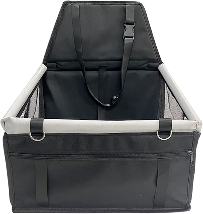 Waterproof Carrier Bed - Puppy Travel Seat, Dog Car Booster | Adjustable Buckle Harness Crate, Storage Pocket Basket, Removable Cushion with Driving Scenario