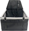 Waterproof Carrier Bed - Puppy Travel Seat, Dog Car Booster | Adjustable Buckle Harness Crate, Storage Pocket Basket, Removable Cushion with Driving Scenario