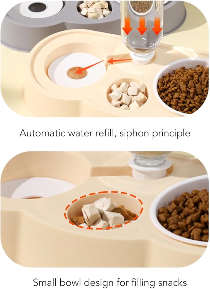 Pet Water and Food Bowl Set, Stable Prevent Slip Double Pet Bowls with Automatic Water Dispenser Bottle, Double Dog Cat Bowls Pet Feeding Bowls for Cats Small Dogs(Yellow)