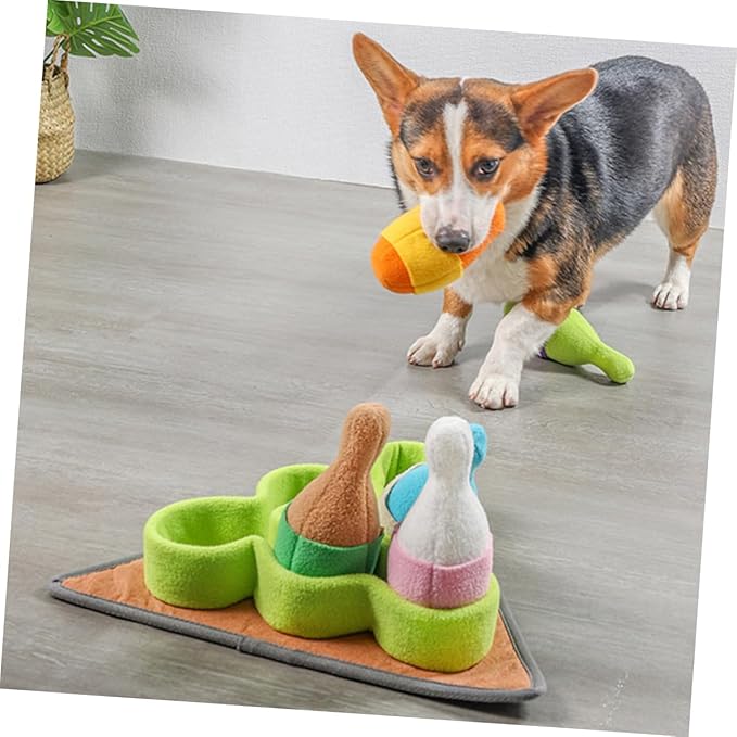 VANZACK Dog Snuffle Bowling Toy Interactive Puppy Training Plaything Squeaky Sounds Foraging Mat for Dogs PET Chewing Cushion for Mental Stimulation and Nose Work
