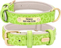 Personalized Dog Collar Soft Leather Custom Puppy Collar Printed Pitbull Collars Pets Products for Small Medium Large Dog Light Green XL