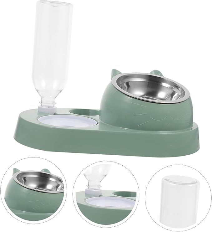 Pet Automatic Water Dispenser and Food Feeder with Stainless Steel Bowl for Dogs and Cats Elegant Design Self-Serve Hydration and Feeding Large in Dark Green