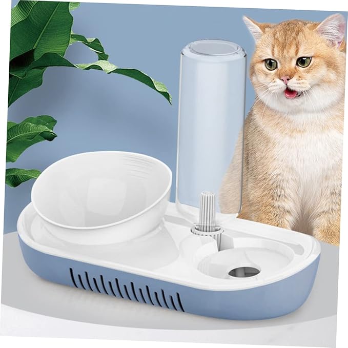 1set Automatic Gravity Pet Water Dispenser Food Bowl for Cats and Small Dogs Non-Skid Base Material Easy to Comfortable Feeding Height Nordic Blue Design