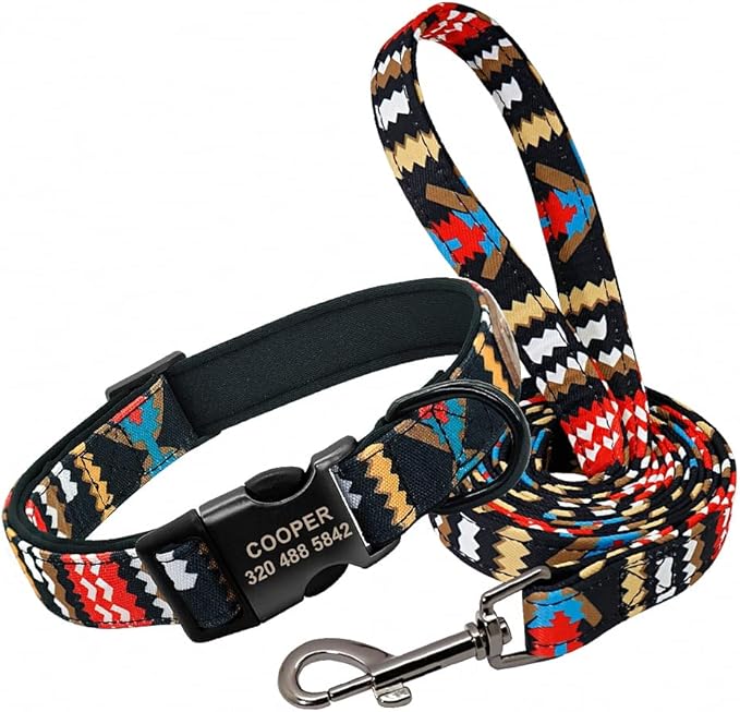 Personalized Dog Collar Leash Custom Puppy Pet Collar Pitbull Collars Pet Product Small Dog Collar for Small Medium Large Dog Red Set S