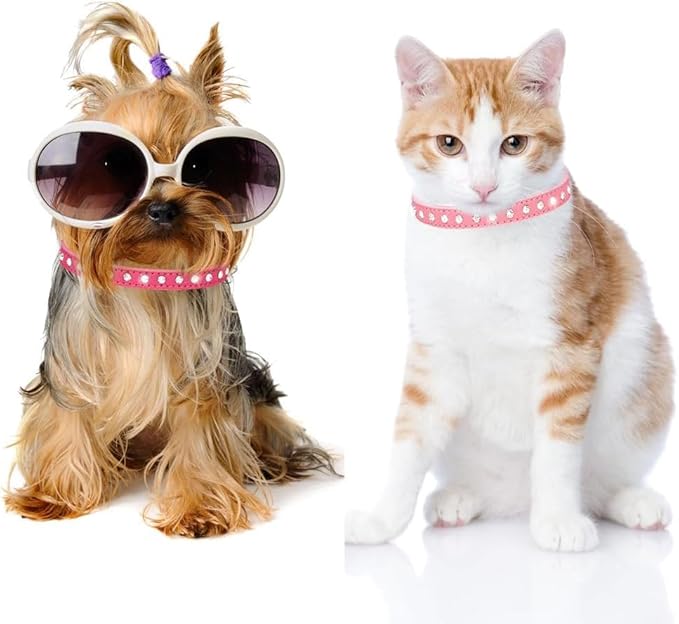 Serijoars Puppy Dog Collar with Crystal Diamond Colorful Bling Girl Puppy Small Dog Cat Collars (S, Hot Pink)