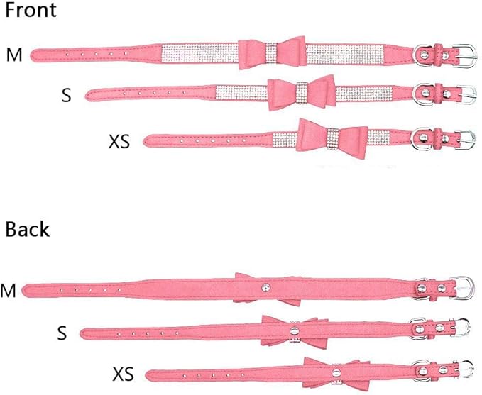 Small Dog Collars for Female Dogs, Cute Bling Rhinestone Crystal with Bow Tie Glitter Diamond Bowtie Puppy Collars for XXS XS Small Medium Large Pet Girls Dogs Cats(M, Pink-1)