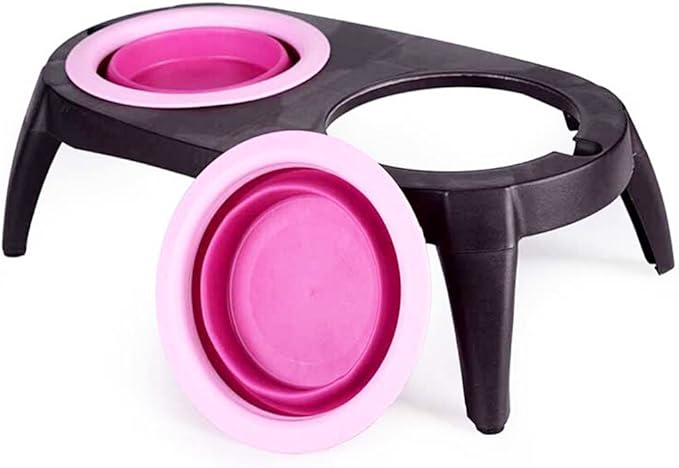 Double Dog Bowls, Removable Dog Bowls Multifunction Adjustable Combined Dual Bowls Deluxe Automatic Food and Water Feeder for Pet Dog Cat Dual Model for Small and Medium Removable Bowls Pink by DAming