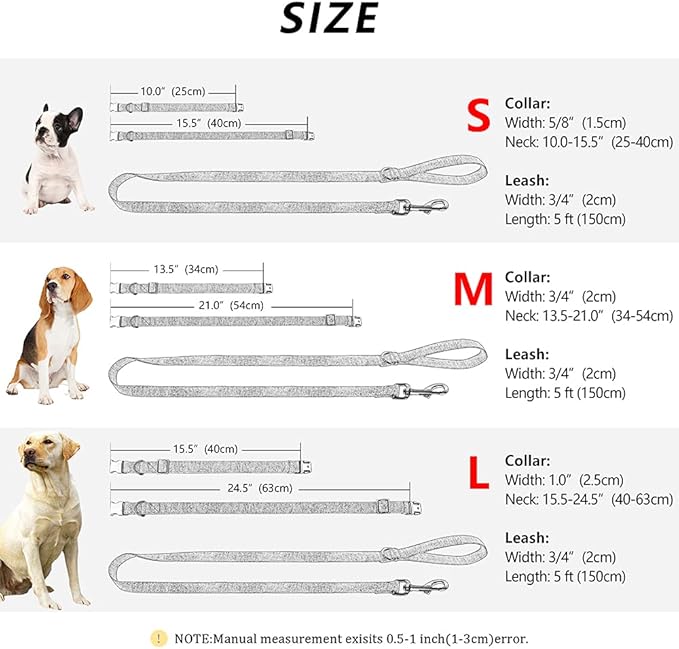 Personalized Dog Collar Custom Nylon Dog Collar Engraved Name ID Adjustable for Small Medium Large Dog Chihuahua Pitbull Grey Leash M