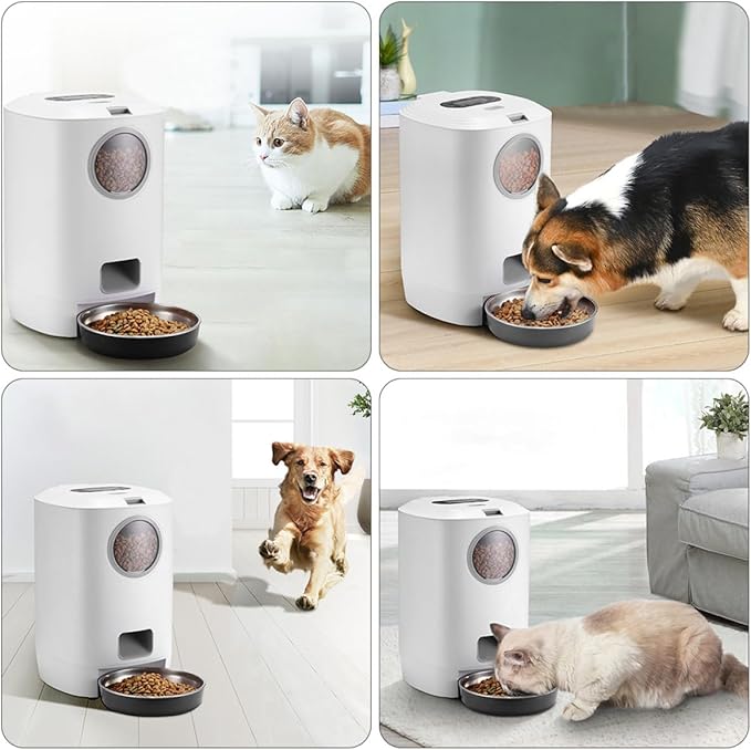 Luxshiny Automatic Pet Feeder with Voice Recording and 4-Meal Programmable Timer Dry Food Dispenser Detachable for Cats and Dogs Suitable for Home Feeding