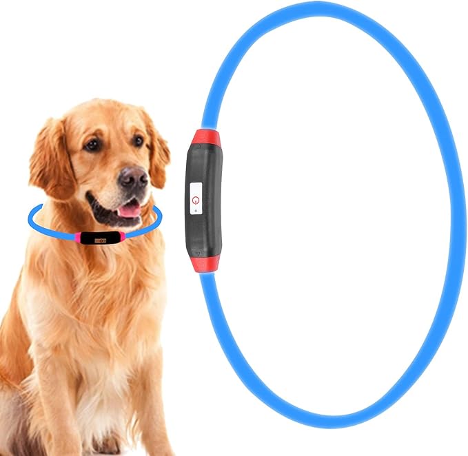 LED Dog Collar, USB Rechargeable Light Up Dog Collars, Adjustable Cuttable Night Walking Dog Lights, Reusable Safety Glowing Dog Collar Pet Necklace for Small Medium Large Dogs