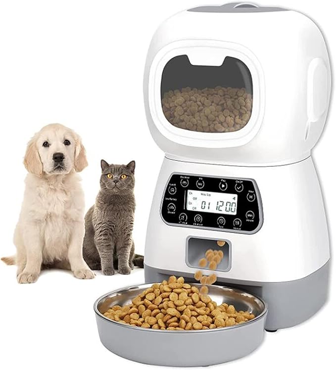 3.5L Automatic Cat Feeder, Auto Dog Food Dispenser with Twist Lock Lid, Dog Cat Dry Food Dispenser with Voice Recorder, Timed Cat Dog Feeder