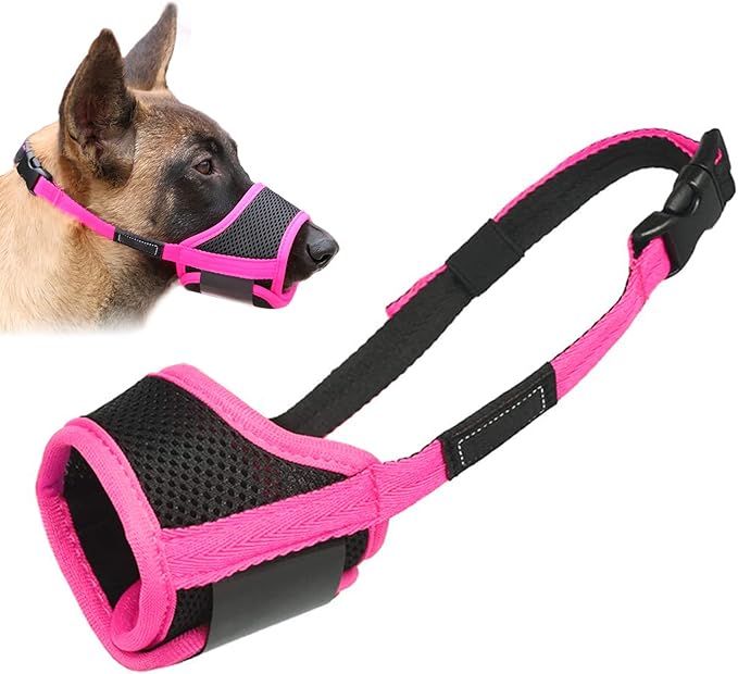 LUCKYPAW Dog Muzzle Anti Biting Barking and Chewing with Comfortable Mesh Soft Fabric and Adjustable Strap, Suitable for Small, Medium and Large Dogs(Hot Pink,XL)