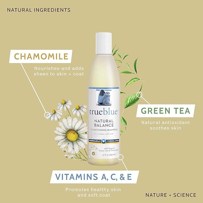 TrueBlue Natural Balance Conditioning Dog Shampoo with Green Tea & Chamomile - Cleansing Wash, Deodorizing, Moisturizing – Toxin Free, Natural Botanical Blend – Tearless Cleaner – 12 Fl. Oz.