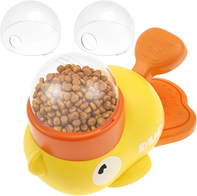 Dog Interactive Treat Dispenser Toy, Food Puzzle Slow Feeder with 3 Food Outlet Size Washable Automatic Dog Feeder Toys for Pets Puppy(Yellow)