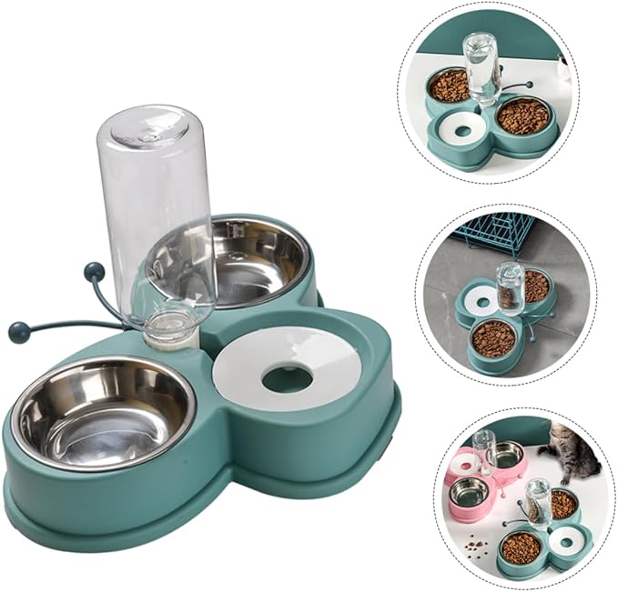 Sosoport Household Water Feeder and Dog Accessory Automatic Pet Water Dispenser with Dual Bowl Design Non-Slip Base and Transparent Detachable Bottle for Cats and Dogs