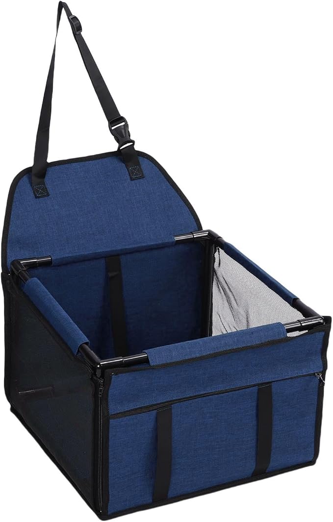Dog Car Seat, Water Proof Foldable Portable Pet Travel Seat with Large Capacity & Oxford PVC, Ideal for Medium & Large Dogs (Dark Blue)