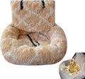 Dog Car Seat with Thick Cushion Travel Pet Bed with Seat Belt Car Seat Dog Bed for Large and Small Dogs (Apricot & White Check, Extra Large)