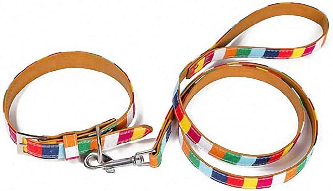 Colorful Rainbow Pet Dog Collar Necklace Apparels Nylon Material Durable Puppy Dog Cat Harnesses Leash Accessories (XXS-L) 13 Dog Leashes M