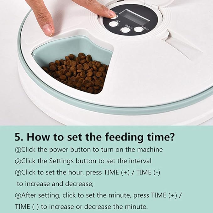 6-Meal Automatic Pet Feeder Food Dispenser for Dogs and Cats W/Programmable Digital Timer, Portion Control & Voice Recording, Dishwasher,Safe Tray Feeds Wet Or Dry Food