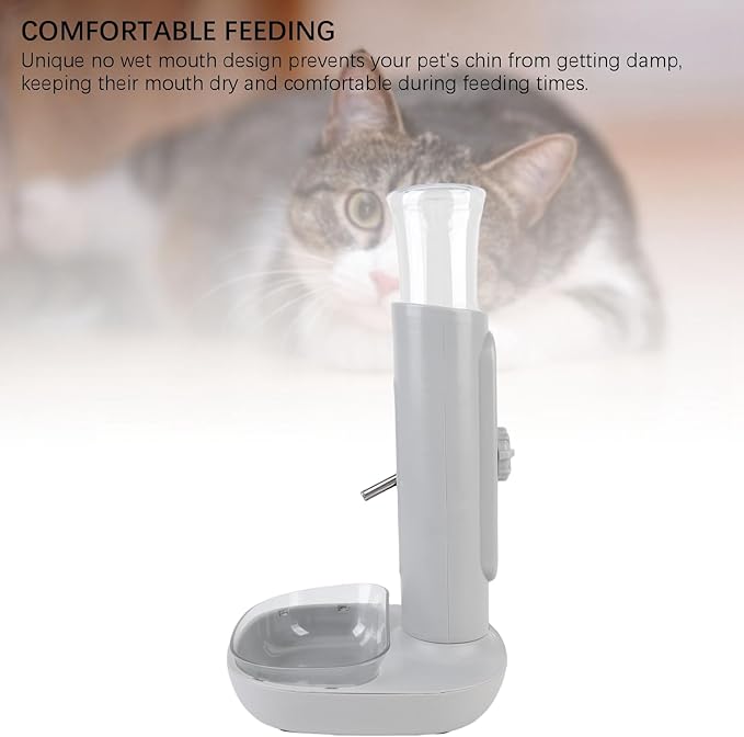Pet Standing Water Dispenser, 680ml Automatic Feeding Water Height Adjustable Cat Dog Standing Bowl Drinking Bottle Feeder Detachable Hanging Pet Food Feeder for Small Cats Dogs (Gray)