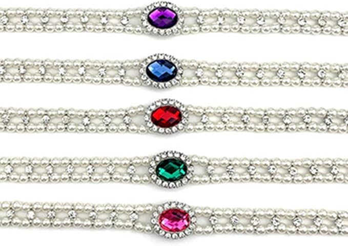 Pet Double Row Pearl Rhinestone Collar Cat Dog Necklace Adjustable Cute Gem Vintage Accessories