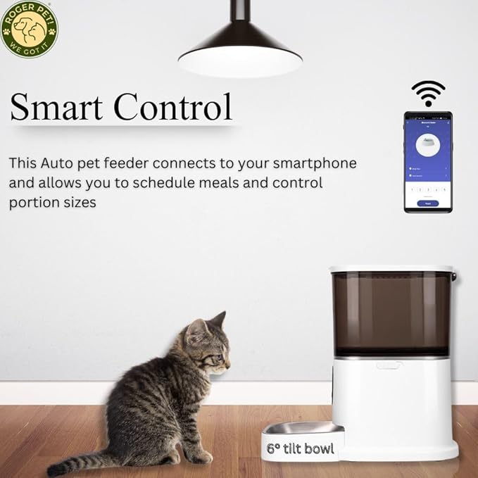 ROGER PET Smart Automatic Pet Feeder with Camera and Dispenser, Wi-Fi Automatic Cat Feeder with APP Control and Timer, Two Way Audio Video Clear Night Vision, Automatic Dog Feeder - Pet Supplies.