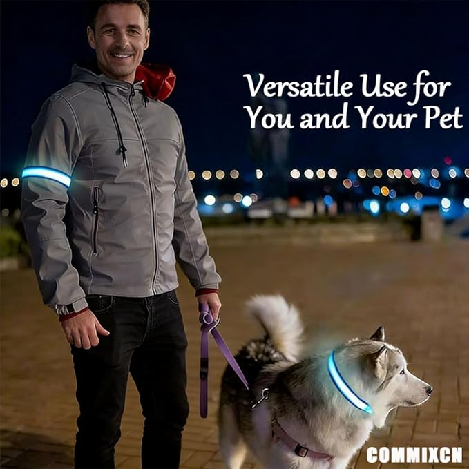 COMMIXCN 2 Pack LED Dog Collar, Light Up Reflective Collar for Small Medium Large Dogs, Universal Use with Standard Buckle, Adjustable for Night Walking Hiking Camping Outdoor (Blue)