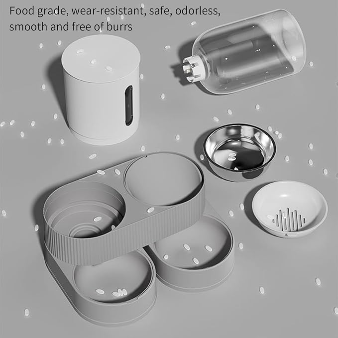 Automatic Pet Feeders with Removable Stainless Steel Bowls, Anti-Slip Base & Integrated Water Dispenser for Dogs Spill Elevated Bowl