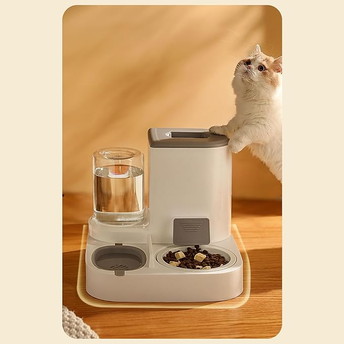 Pet Feeder 2-in-1 Automatic Pet Feeder Feeder and Waterer Pet Food Storage Removable and Easy to Clean Suitable Compatible with Small Dogs Cats Pets Supplies(Grey)