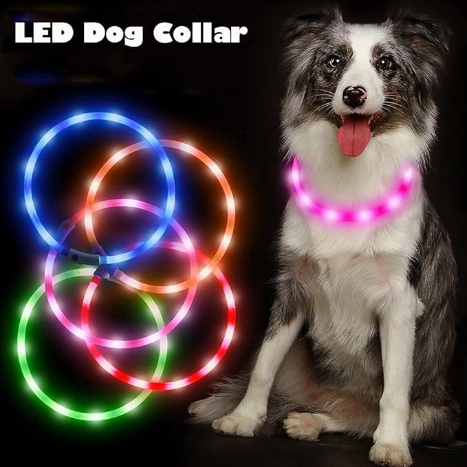 BSEEN Light Up Dog Collar, Silicone LED Pet Collar Rechargeable Glowing Puppy Necklace Safety Dog Lights for Night Walking (Pink)