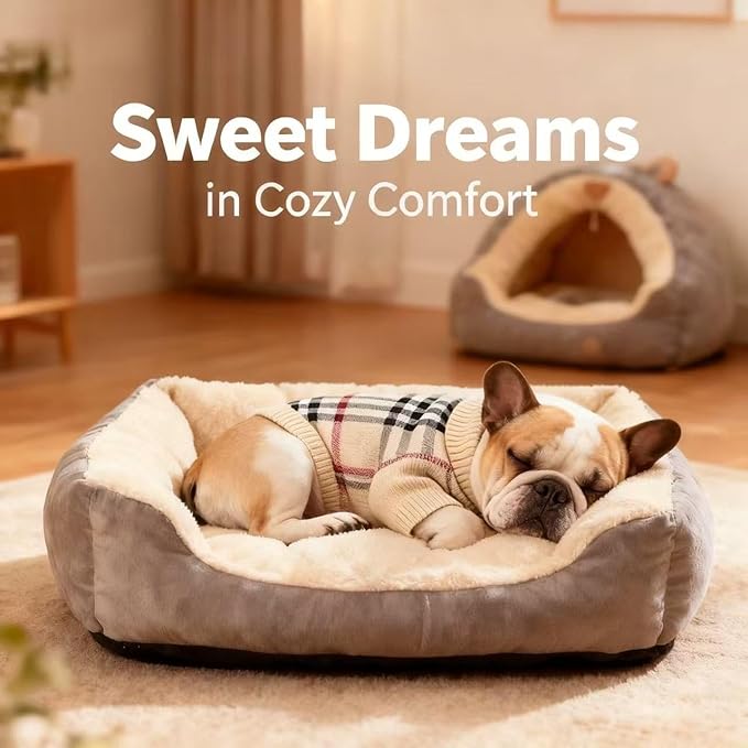 Small/Medium Dog Sweater, Warm Dog Winter Coat w/Sleeves, Comfortable High Neck & Leash Hole, Premium Dog Clothes for Bulldog-Best for Holidays, Daily Walks L Apricot