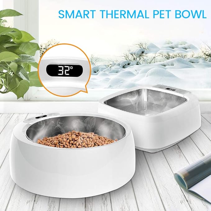 Beacon Pet Heated Bowl 1.5L - Winter Dog and Cat Food Container, Constant Temperature Water Feeder, Automatic Stainless Steel Cage Feeder