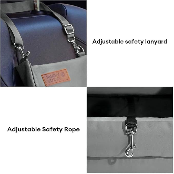 FUNNY FUZZY Pet Car Seat for Small Dogs, Waterproof Dog Booster Car Seats, Faux Leather Travel Pets Vehicle Bed with Thick Cushion, Carseat for Cats, Abyss Blue
