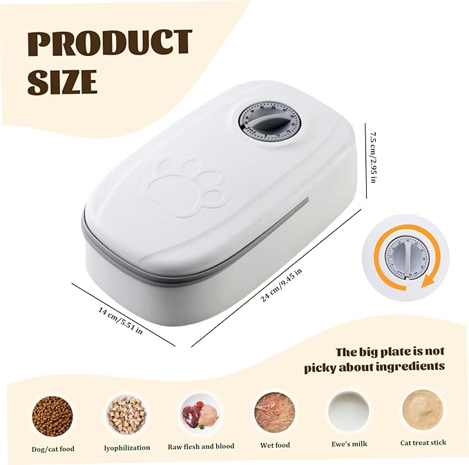 Automatic Pet Feeder 24 Hours Retain Freshness ABS Timed Cat Feeder for Wet & Dry Food Non-Slip Foot Mat Sealed Detachable Automatic Feeder for All Home Pets, Single-Meal