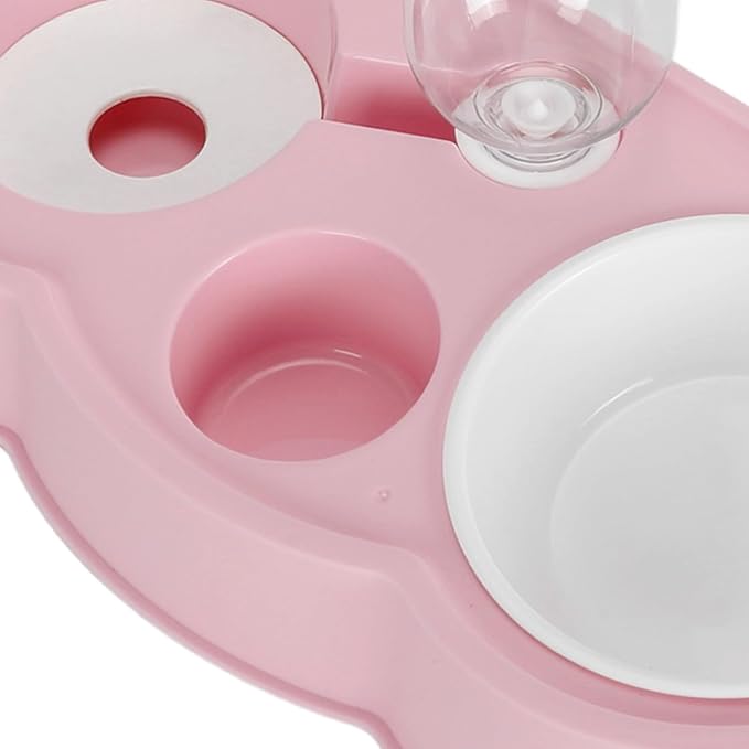 Pet Water and Food Bowl Set, Stable Prevent Slip Double Pet Bowls with Automatic Water Dispenser Bottle, Double Dog Cat Bowls Pet Feeding Bowls for Cats Small Dogs(Pink)
