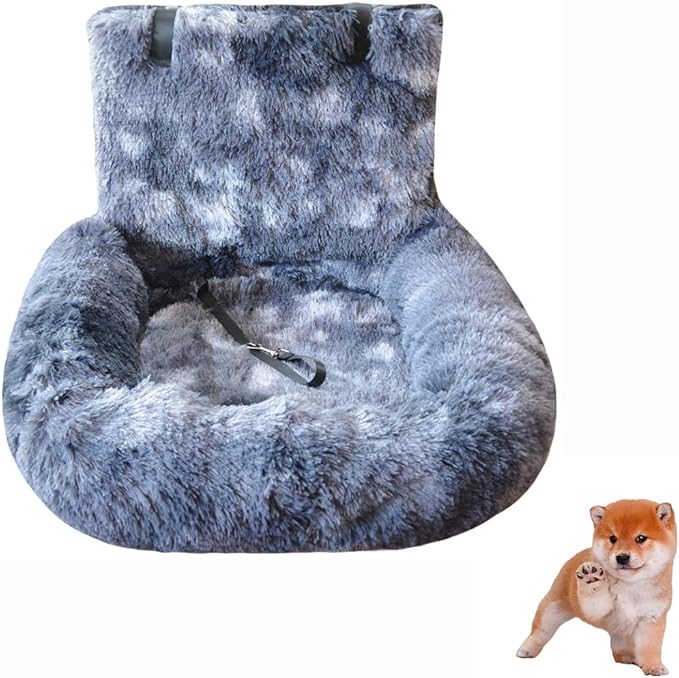 Dog Car Seat with Seat Belt Car Seat Dog Bed, Furry Safety Seat for Large and Small Dogs, Travel Pet Bed with Thick Cushions (Tie-Dye Dark Gray, 110×60cm)