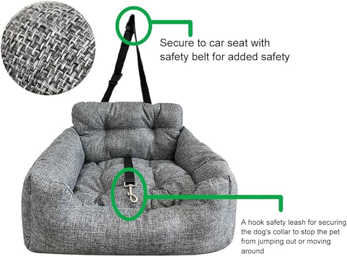 Dog Car Seat, Adjustable Safety Leash Premium Cloth Pet Seat with Comfortable Cotton Fill, for Small Medium Large Dogs Cats Cars SUVs Trucks Home Use (Single)