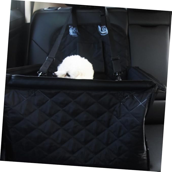 POPETPOP Dog Car Seat Bed with Cushion Storage Pocket Safety Belt for Pet Travel Durable Easy to Clean Non-Slip Design for Comfortable Journeys