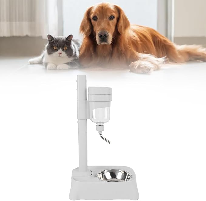 Sorandy Pet Standing Water Dispenser, Automatic Dog Cat Feeder Water Dispenser, 500ml Detachable Adjustable Small Dog Cat Feeding Liquid Bowl Set, for Small Animal Puppy Pussy Rabbit (Elegant Gray)