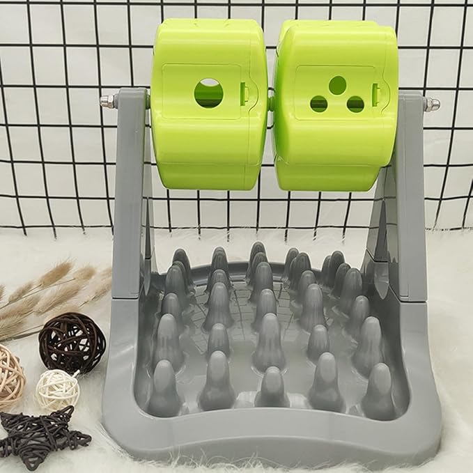 Automatic Rotating Dog Feeding Bowl with Anti-Choking Slow Feeder Function, Plastic Pet Food Dispenser for Training and Interactive Play, Gray and Green, Suitable for Puppies