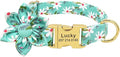 Flower Custom Dog Collar Leash Floral Printed Nylon Pet Dog Collars Lead Personalized Puppy Collars for Small Medium Large Dog 153 Green S