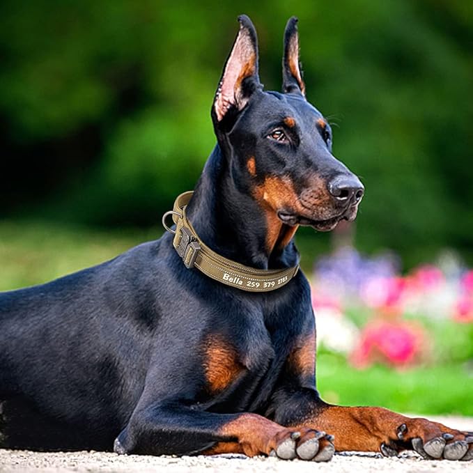 Personalized Large Dog Collar Military Tactical Dog Collar Custom Reflective Pet Collars for Medium Large Dogs German Shepard Yellow M