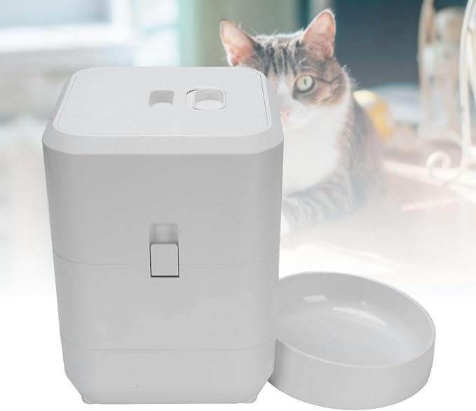 Automatic Dog Feeder, Timed Portion ControlDry Food Dispenser Accurate Distribution for Small and Large Cats Dogs Parallel Timed Feeding Suitable for Multi Pet Households (White)