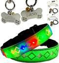 LED Dog Collar with ID Tag, 15 Light Modes, Waterproof Silicone, Night Safety (GREEN Pro, S(7.87-11.8"))