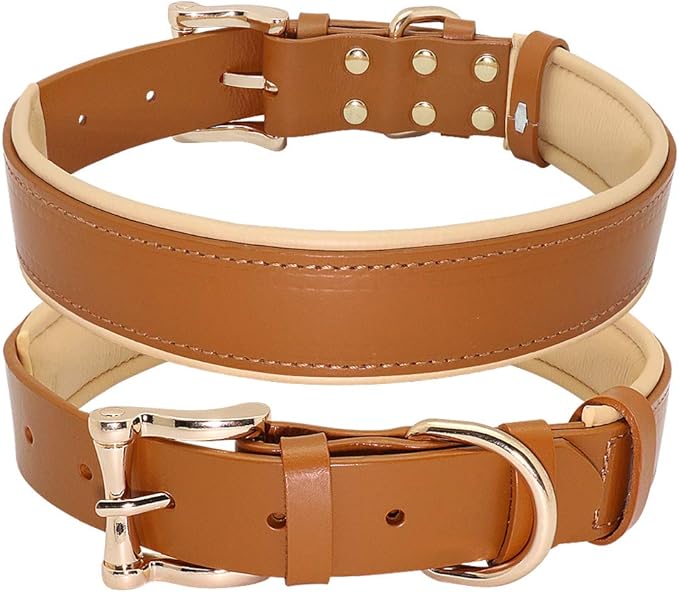 Dog Collar Leather Collares para Perro Big Dog Collars Solid Adjustable Padded Pet Puppy Collar for Small Medium Large Dog Blue Brown L