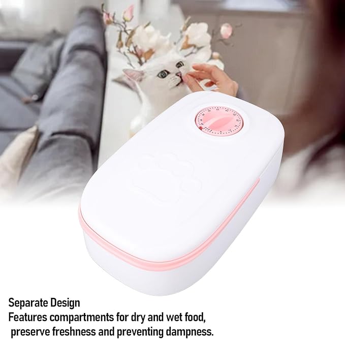 Automatic Pet Feeder, Separate and Single Bowl Design Easy to Cleanup Simple Operating Timer Dry Food Bowl for Dogs Cats(Light Red) (Light Red)